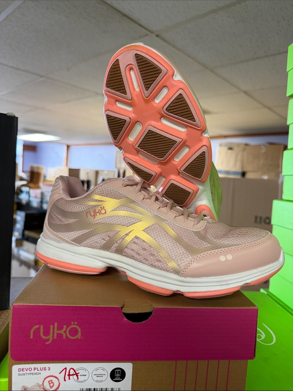 Ryka Women's Gym 🏋️‍♀️Dusty Peach and Gold Walking Sneakers (Wide)